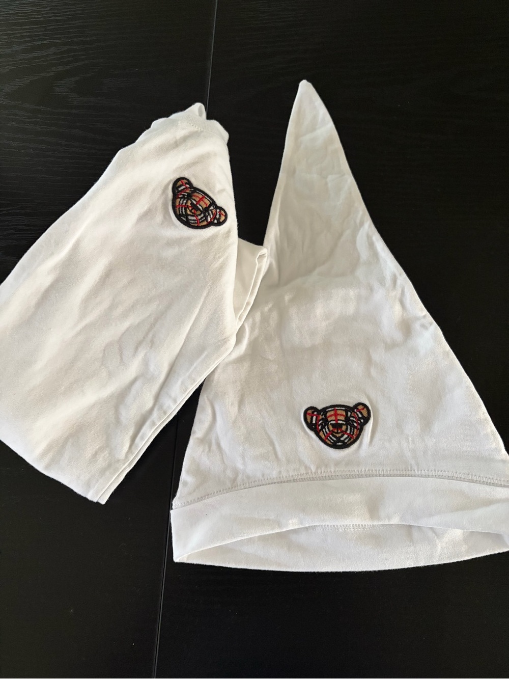 Burberry White Baby One-Piece Bodysuit with Plaid Bear Patch